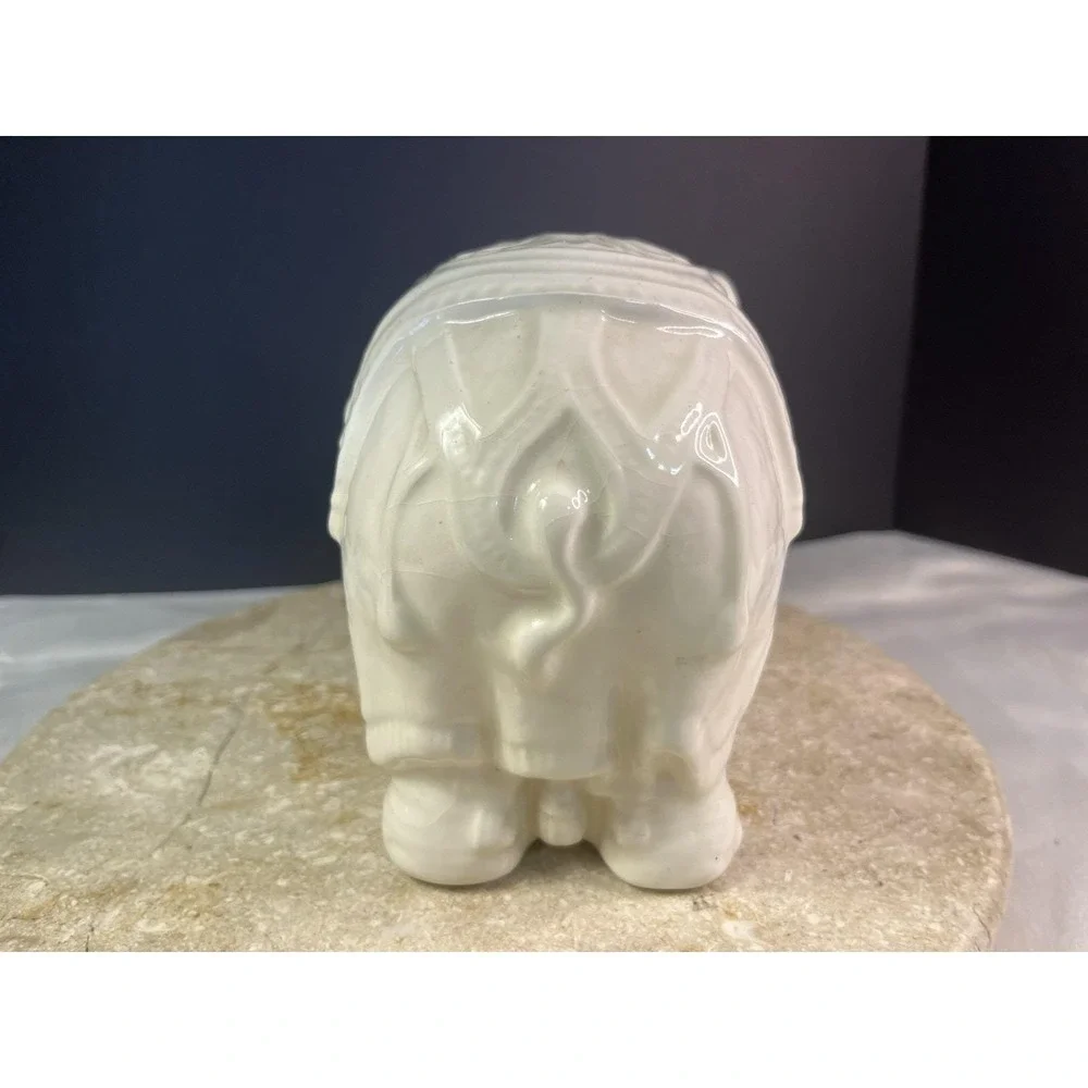 1970's Hand Painted White Arnel Lucky Elephant Piggy Bank Excellent Condition